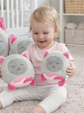 Cat Plush Toy Set 4 Gray Pink